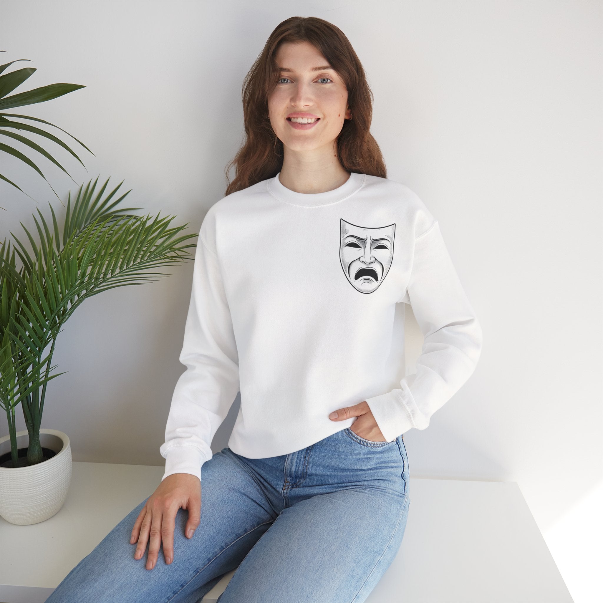 Melancholic Theater Sweatshirt - Unisex Heavy Blend™, Artistic Gift for Drama Lovers, Cozy Performance Apparel, Unique Costume, [...]