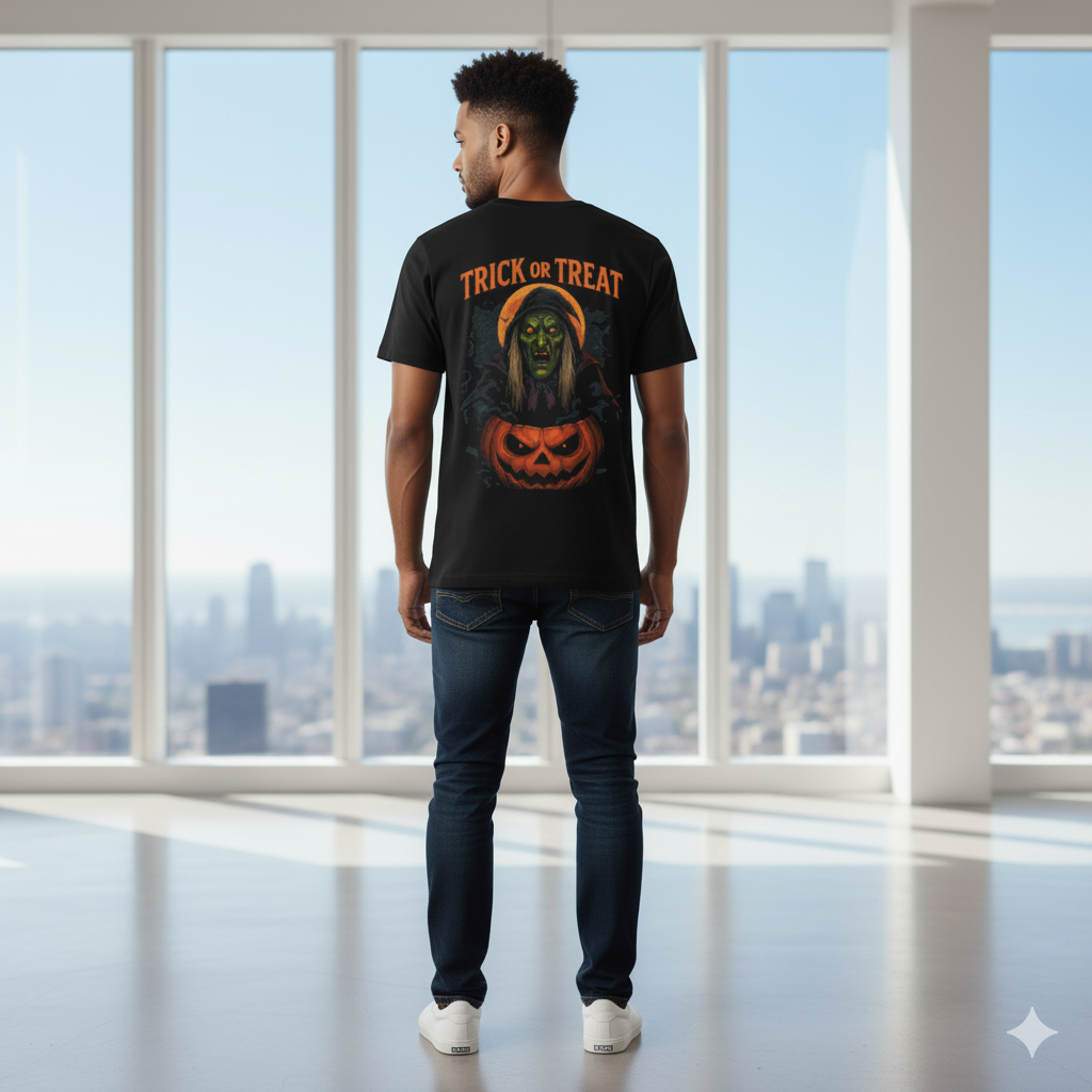 Halloween Graphic Tee, Unisex Softstyle T-Shirt, Trick or Treat Shirt, Spooky Costume, Fall Fashion, Pumpkin Print Top